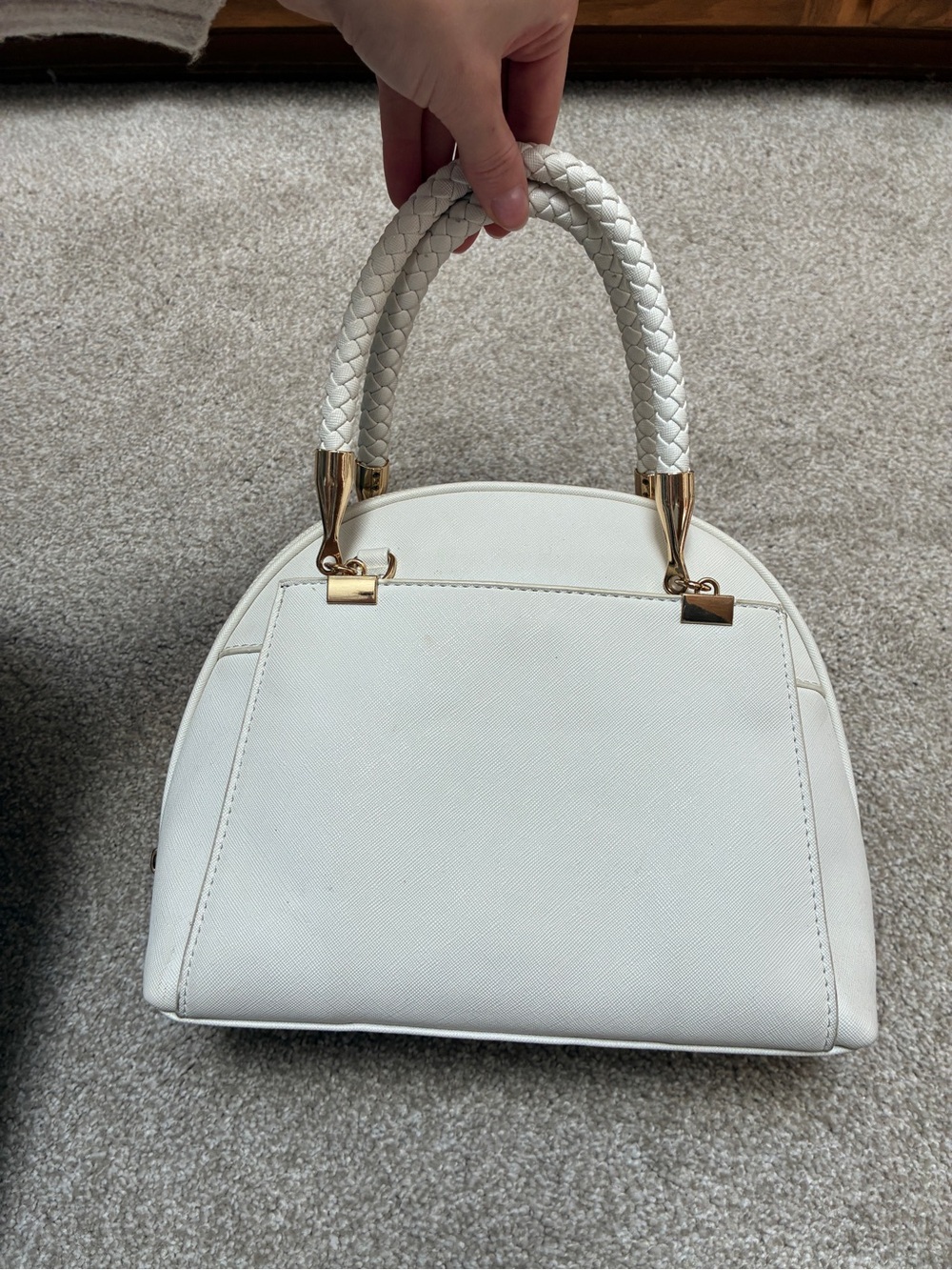 Elegant White Braided-Handle Satchel Handbag